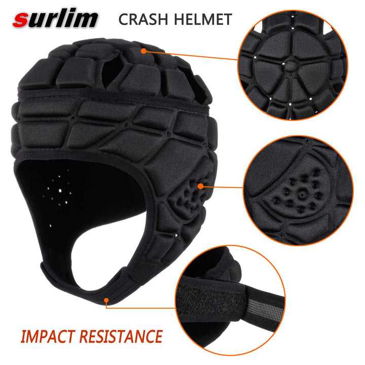 Rugby Soft Helmet Soccer Headgear Scrum Cap 7v7 Flag Football Headguard for Adult X-Large (Black)