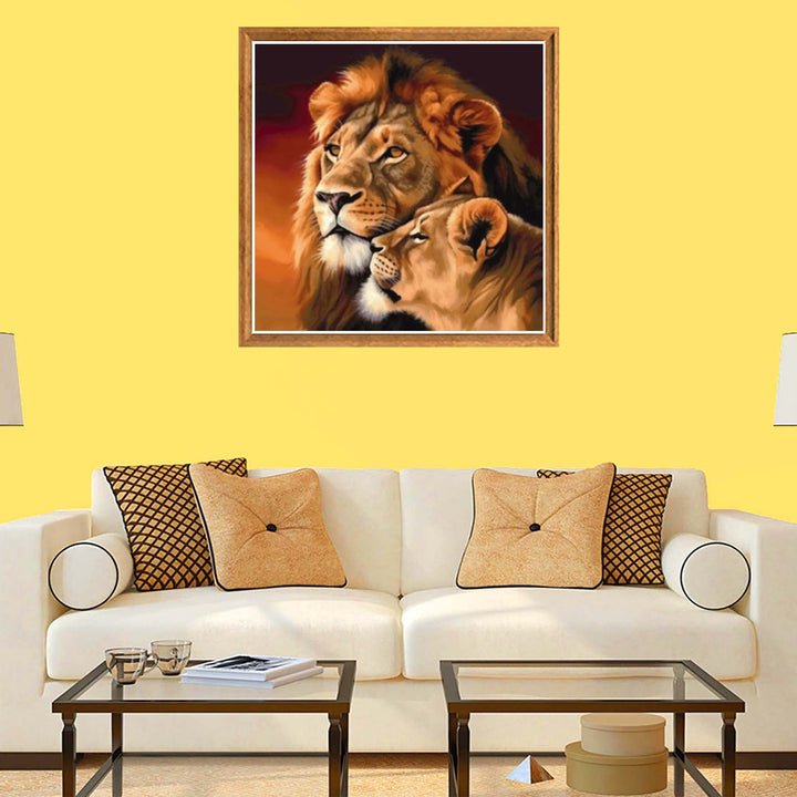5D Diamond Painting Kits Lion Couple, Full Drill Beast DIY Rhinestone Embroidery Set Paint with Diamonds Art by Number Kits Cross Stitch Home Wall Craft Decoration (12x12inch)