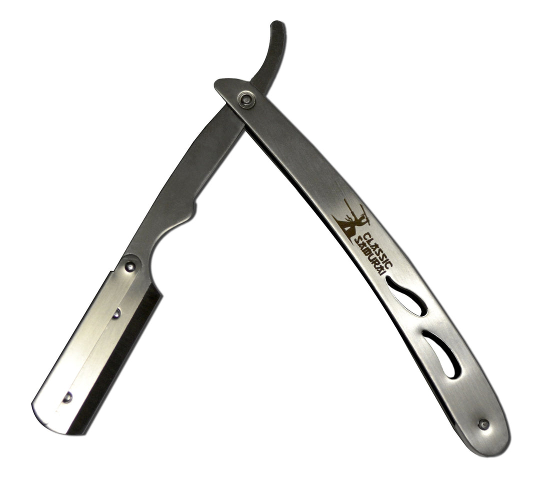 CS-102 Stainless Steel Professional Barber Straight Edge Razor with 100 Lord Single Edge Razor Blades (Silver Metal)