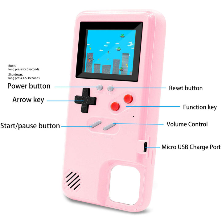 Game Console Case Compatible for iPhone 13/13 Pro, Retro Protective Cover Self-Powered Case with 36 Small Games, Full Color Display, Shockproof Video Game Bumper ONLY for 13/13 Pro - Pink