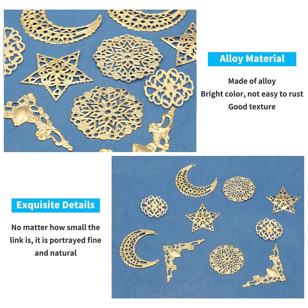 PandaHall 96pcs Iron Filigree Corner Embellishments Corner Protectors Hollow Triangle Wrap Connector with Filigree Pendant Connector Joiners Links Large Resin Fillers for Christmas Jewelry Making