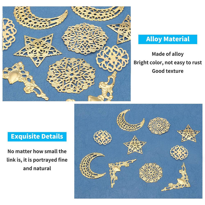 PandaHall 96pcs Iron Filigree Corner Embellishments Corner Protectors Hollow Triangle Wrap Connector with Filigree Pendant Connector Joiners Links Large Resin Fillers for Christmas Jewelry Making