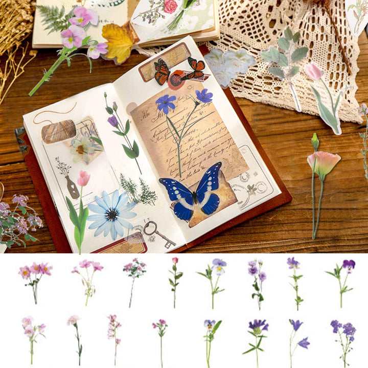 80 Pieces Natural Flower Stickers for Scrapbooking, Self-Adhesive Scrapbooking Stickers Supplies Journal Stocking Stuffers for Adult Card Making Letters DIY (Style A)