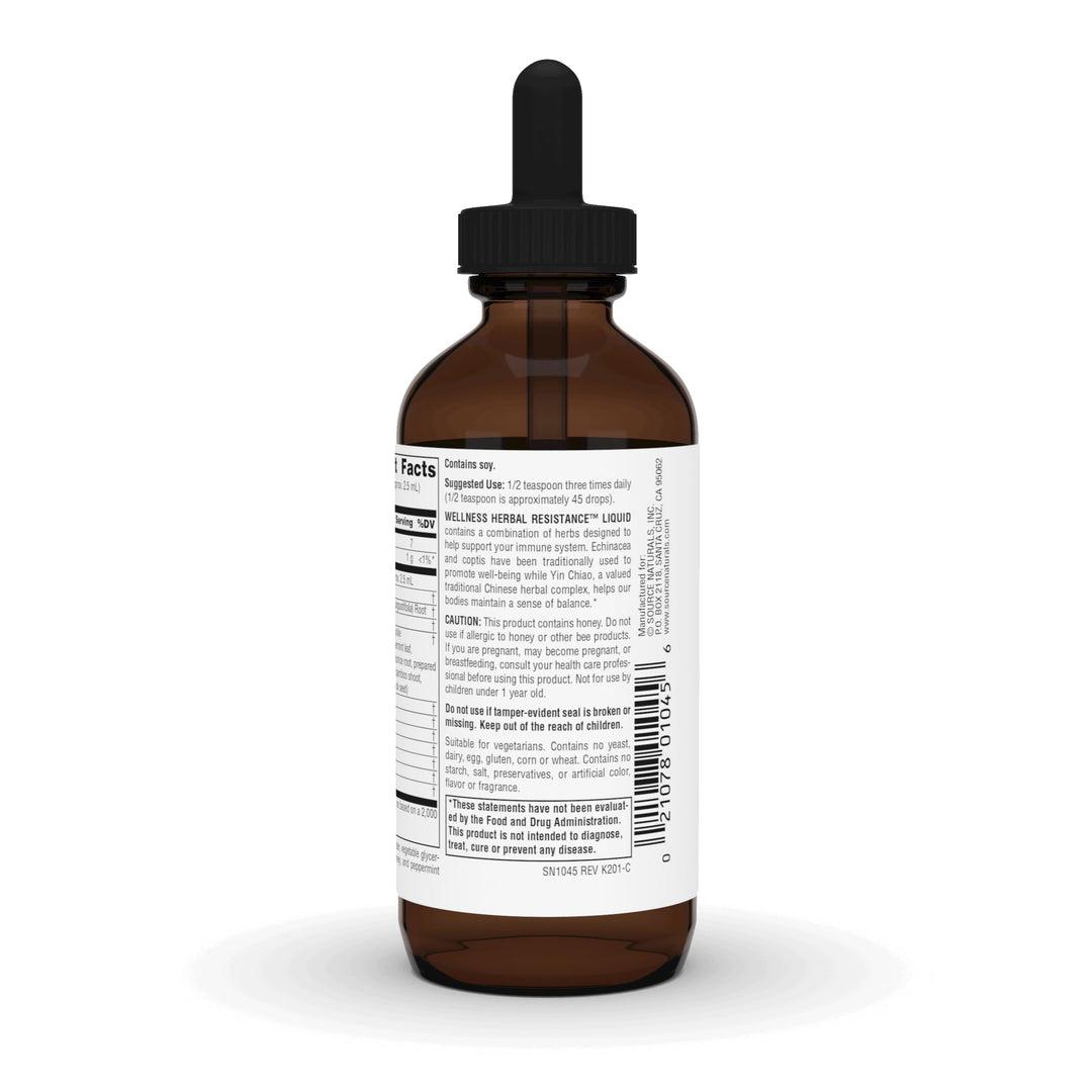 Wellness Herbal Resistance Liquid Immune Defense Supplement and Immunity Booster with Echinacea, Elderberry and Yin Chiao - 4 Fluid Oz