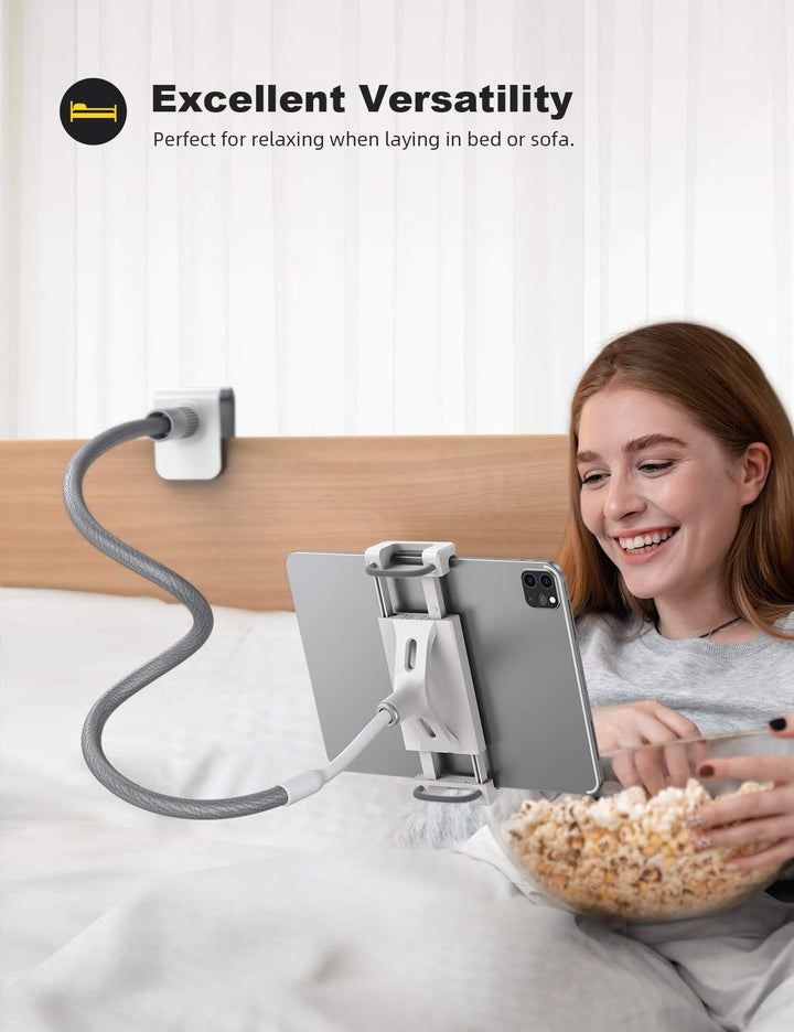 Gooseneck Tablet Holder, Tablet Stand : Flexible Arm Clip Tablet Mount Compatible with iPad Mini Pro Air, Kindle, Switch, Galaxy Tabs, More 4.7-10.5 Devices - Gray