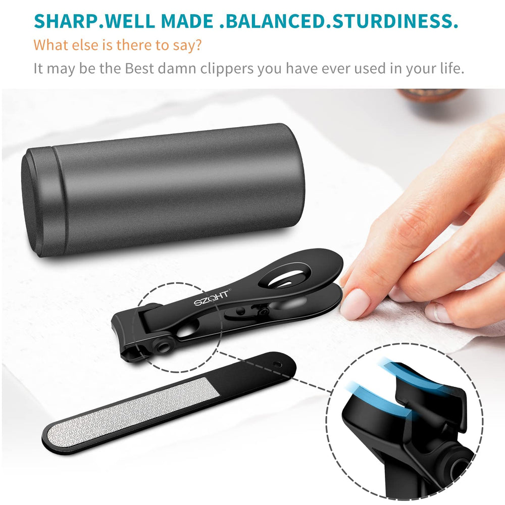 Fingernail Clippers,Nail Clippers for Tough Fingernails or Thick Toenails,Heavy Duty Stainless Steel Nail Cutters,Toenail Clippers for Elder,Men, Seniors, Adults(Black)