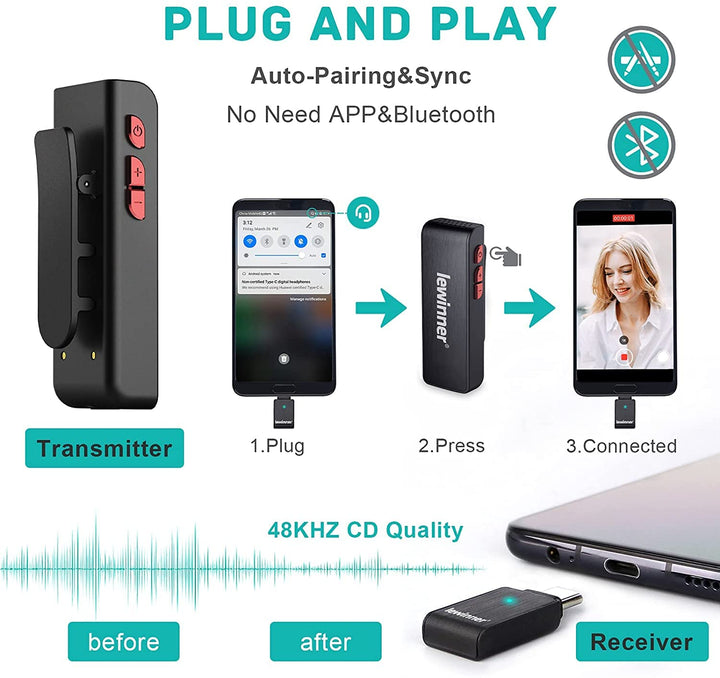 Wireless Lavalier Microphone with Charging Case - 2.4GHz Lapel Mic for iPhone iPad Android Computer Laptop TikTok YouTube Facebook Live Stream Vlog - Plug&Play/Noise Reduction…