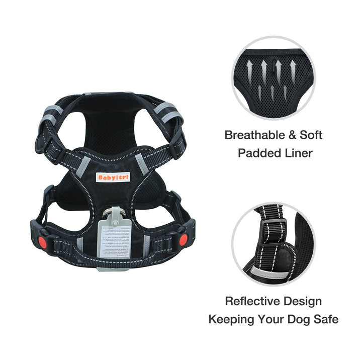 Big Dog Harness No Pull Adjustable Pet Reflective Oxford Soft Vest for Large Dogs Easy Control Harness (L, Black)
