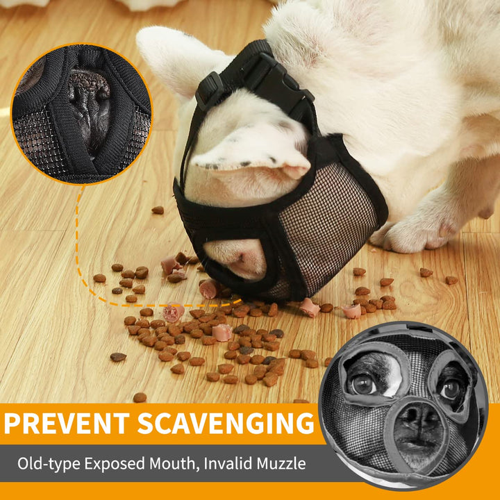 Short Snout Dog Muzzle, Breathable Mesh Flat Faced Muzzle for French Bulldog Shih Tzu and Pug,Mask Bulldog Muzzle for Biting Chewing Licking