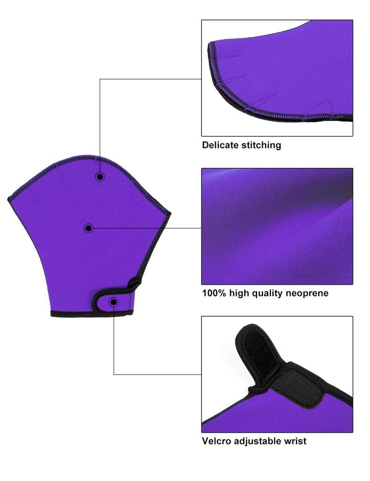 Aqua Gloves Webbed Paddle Swim Gloves Fitness Water Aerobics and Swimming Resistance Training Gloves for Men Women Children Purple L