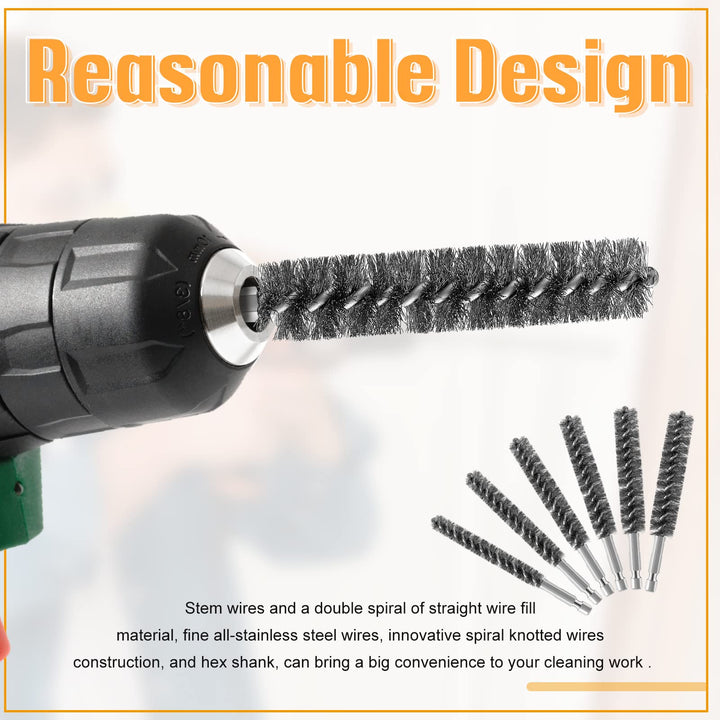 Stainless Steel Bore Brush Stainless Steel Bristles Wire Brush for Power Drill with Hex Shank Handle (0.8 cm, 1 cm, 1.2 cm, 1.5 cm, 1.7 cm, 1.9 cm, 6 Pcs)