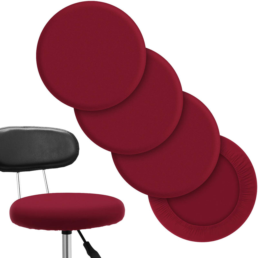 Round Bar Stool Covers Elastic Bar Chair Covers Washable Stool Cushion Slipcover for Home Bar Hotel Use, 12-14 Inch (Wine Red,4 Pieces)