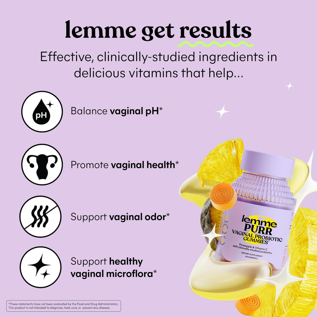 Purr Vaginal Probiotic Gummies for Women - Balanced pH, Healthy Odor, Yeast Balance & Flora Support + Vitamin C for Immune Health - Tasty Pineapple (60 Count)