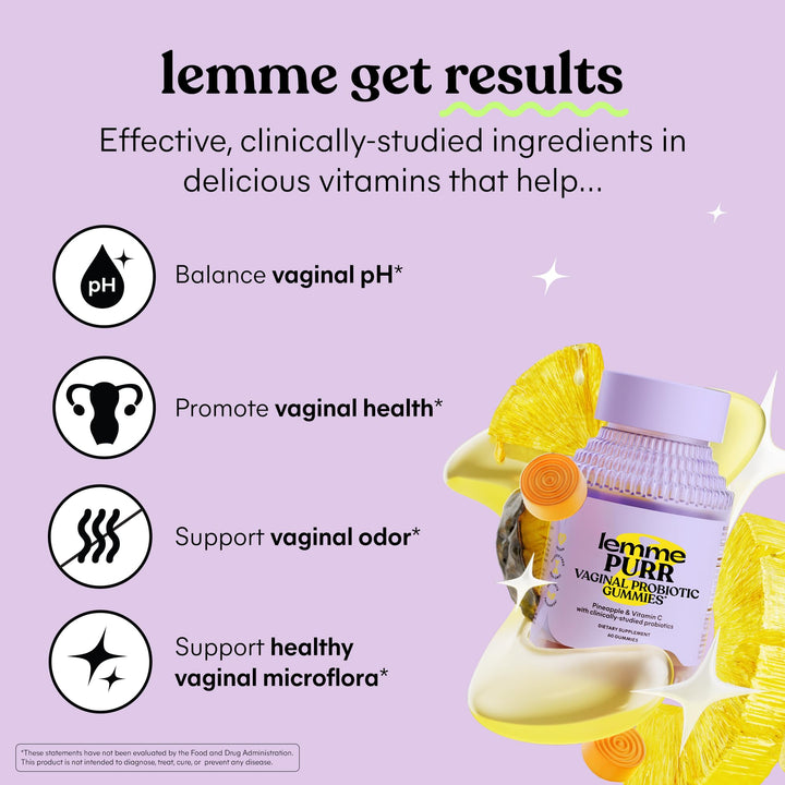 Purr Vaginal Probiotic Gummies for Women - Balanced pH, Healthy Odor, Yeast Balance & Flora Support + Vitamin C for Immune Health - Tasty Pineapple (60 Count)