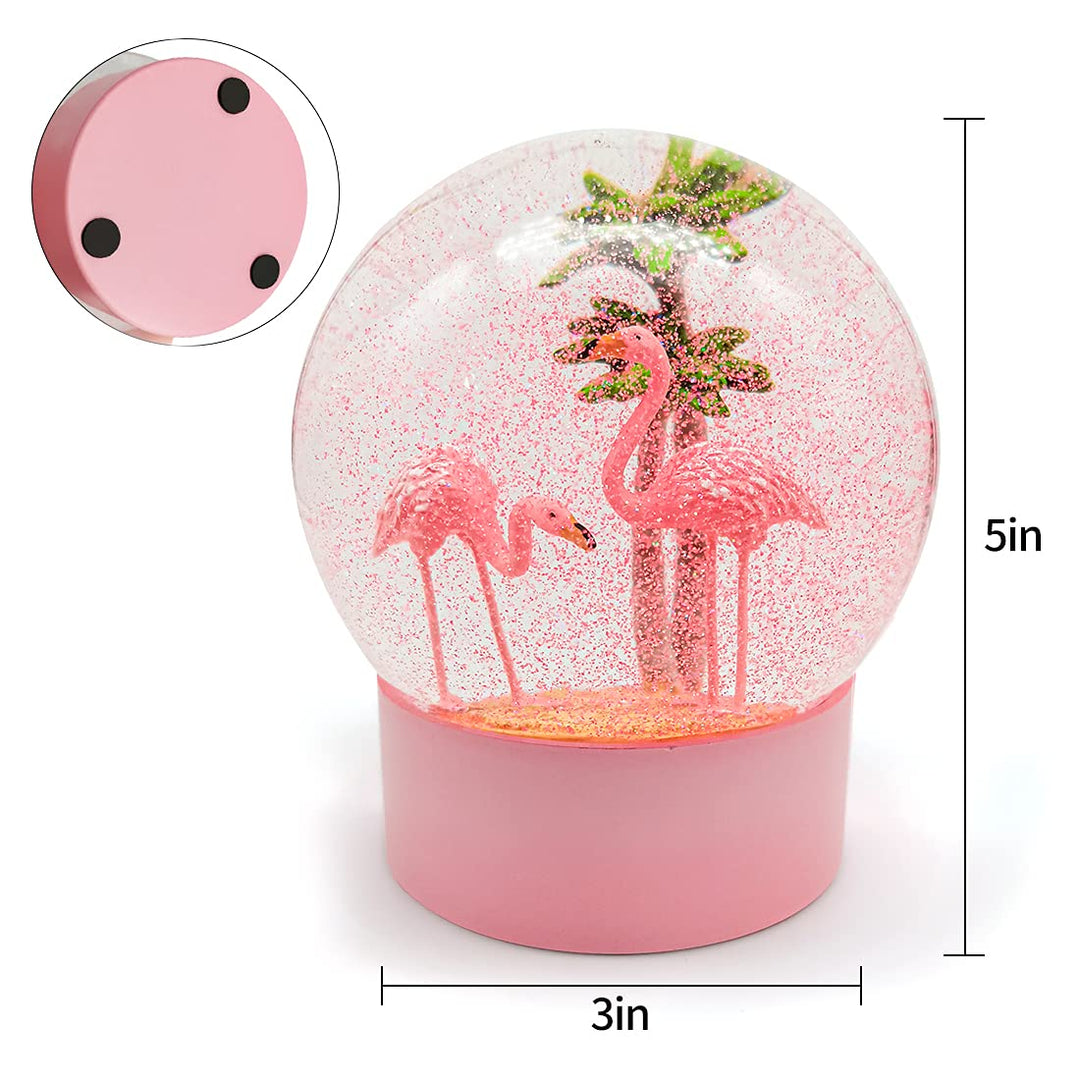 Pink Flamingo Snow Globe for Kids Girls, Originality 3D Flamingo Glitter Glass Snow Globes for Valentines Home Decor, 100MM