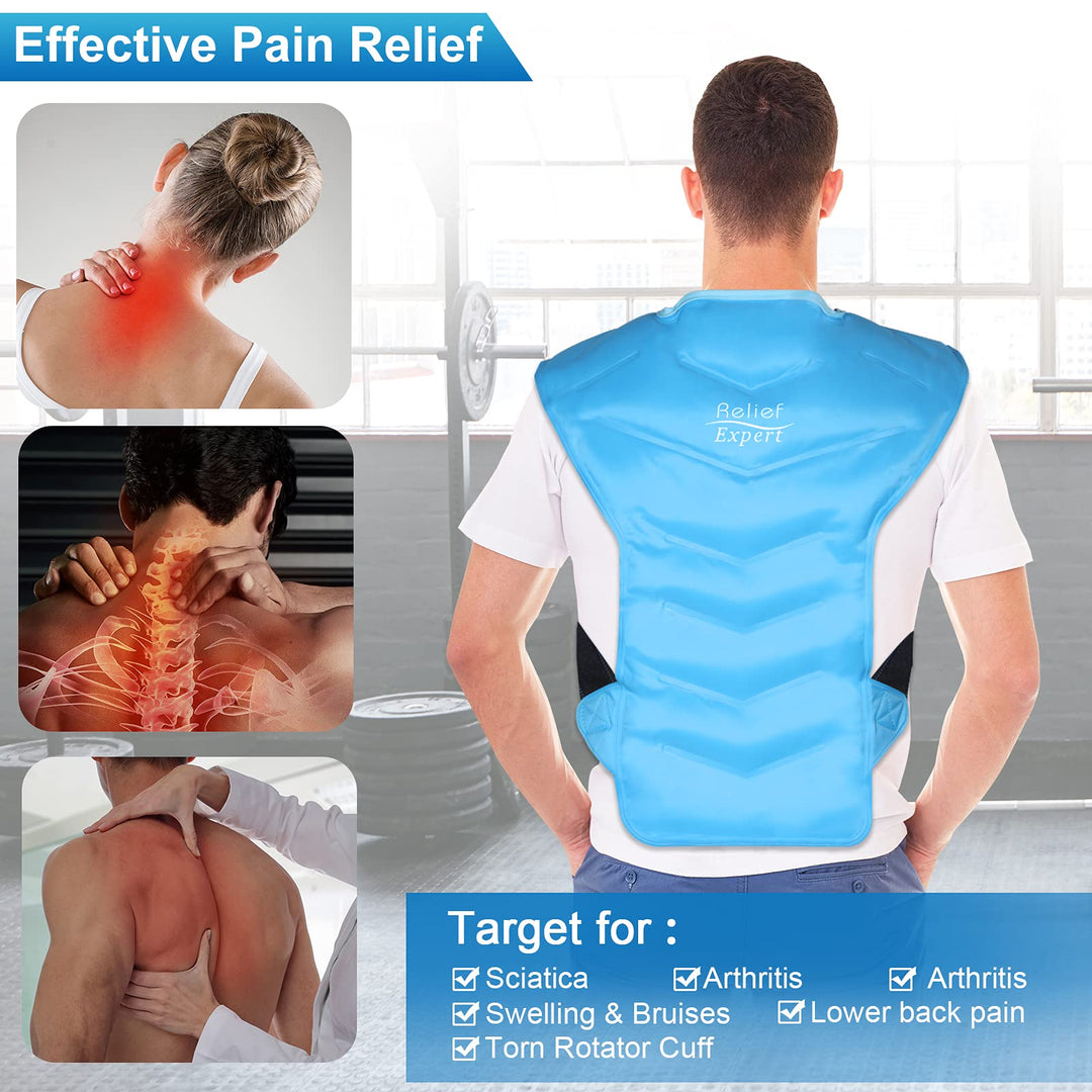 Large Full Back and Shoulder Rotator Cuff Ice Pack Wrap with Straps, Cold Packs for Injuries Reusable Gel, Cold Compression for Entire Back and Shoulders Pain Relief - Soft Plush Lining