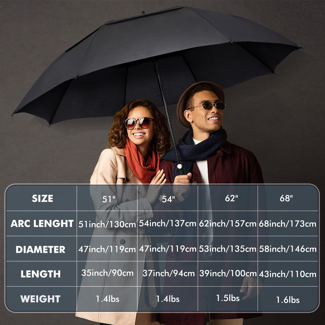 Golf Umbrella 54 Inch,Large Umbrellas Windproof Automatic Open,Oversized Double Canopy Vented Umbrella for Rain Large Size,Extra Large Umbrellas for Men and Women(Black)