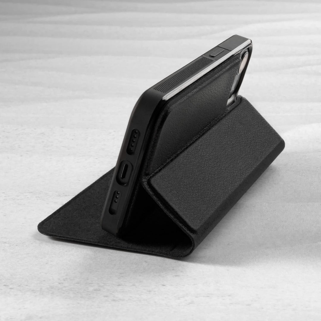 Leather Case Compatible with iPhone 14 Pro Max – Genuine Leather MagSafe Compatible Bumper Case with Magnetically Detachable Cover with Kickstand (Black)
