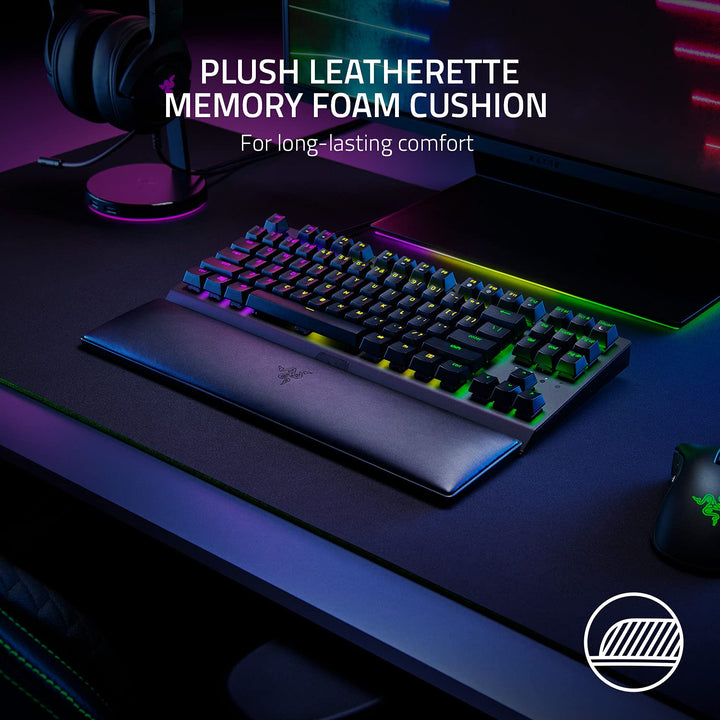 Ergonomic Wrist Rest for Tenkeyless Keyboards: Plush Leatherette Memory Foam Cushion - Anti-Slip Rubber Feet