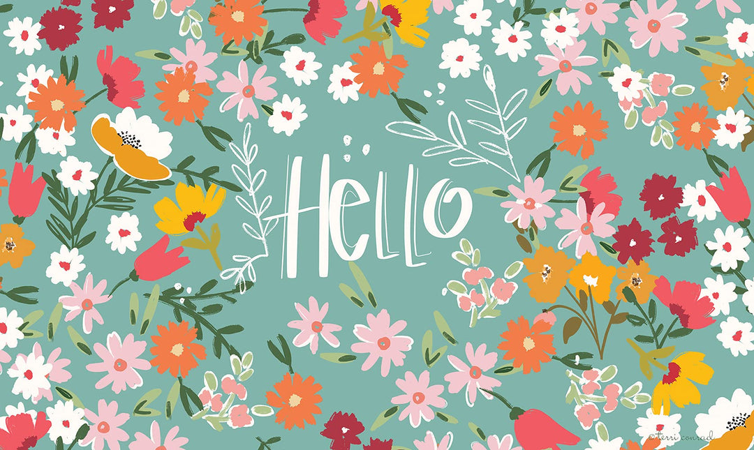 800521 Hello Flowers Spring Door Mat 18x30 Inch Flower Outdoor Doormat for Entryway Indoor Entrance
