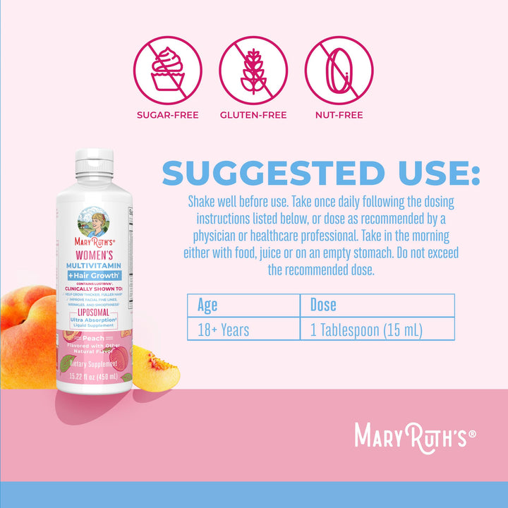 Women's Multivitamin + Lustriva Hair Growth Liposomal | Biotin 10000mcg | Clinically Tested for Thicker Hair, Wrinkles, Fine Lines, Skin Care | with Ashwagandha & Maca Root | Ages 18+ | 15.22 Fl Oz