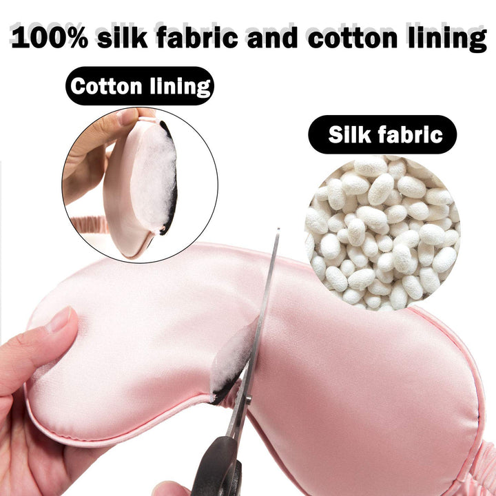 2 Pcs Silk Sleep Eye Cover with Ear Plugs and Elastic Strap, Soft and Smooth Eye Cover for Men & Women Night Sleeping, Travel, Nap (Pink & Black)