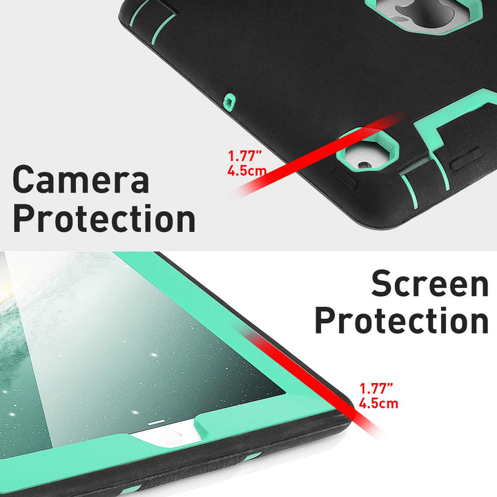 iPad 2 Case,iPad 3 Case,iPad 4 Case, Kickstand Shockproof Heavy Duty Rubber High Impact Resistant Rugged Hybrid Three Layer Armor Protective Case with Stylus for iPad 2/3/4 (Black+Mint Blue)