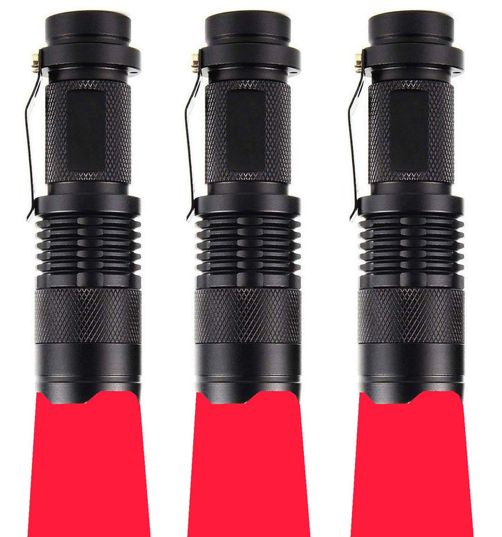 (Pack of 3 Single Mode Red Light Flashlight, 1 Mode Red LED Flashlight Red Flashlight Torch, Red LED Red Light for Astronomy, Aviation, Night Observation