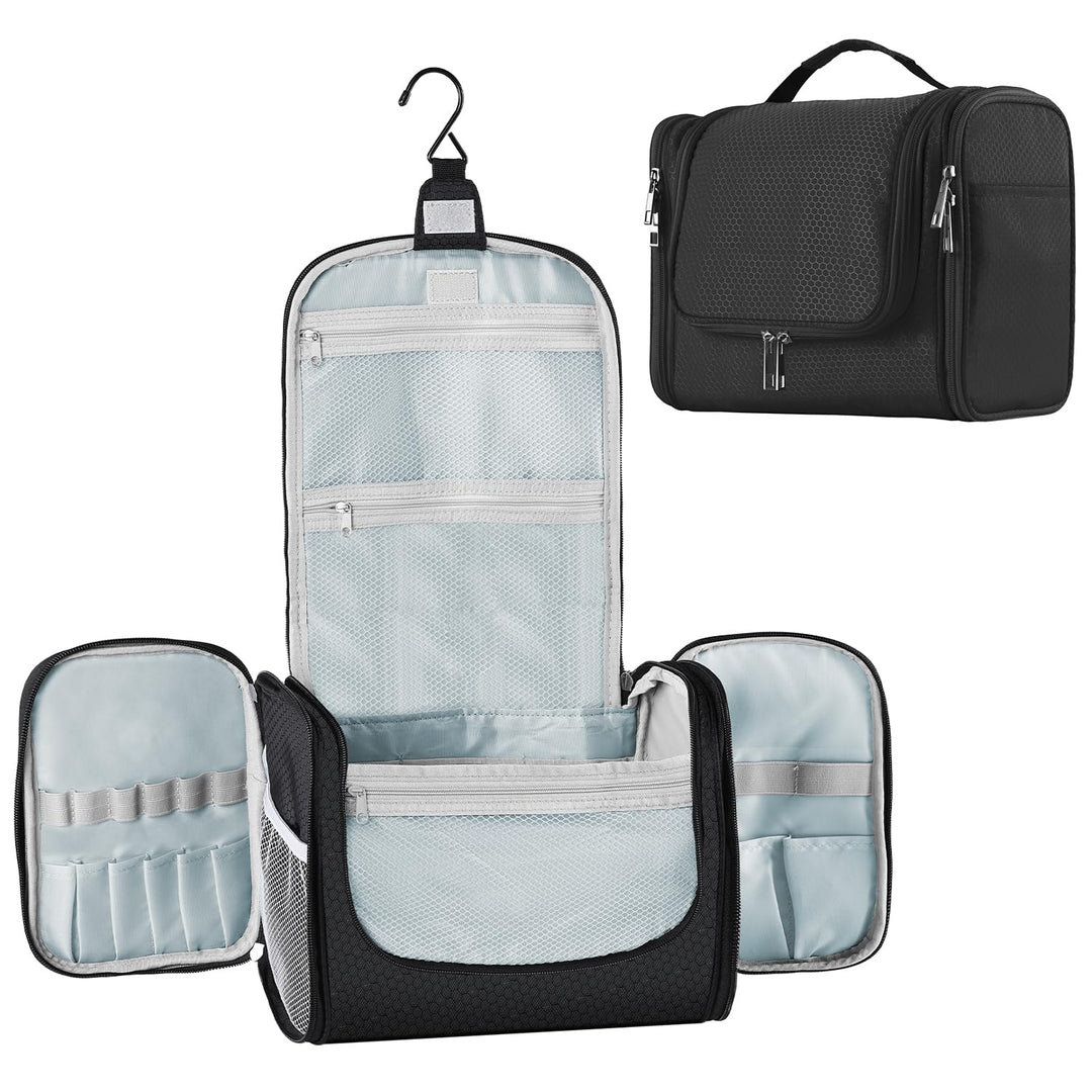 Large Capacity Toiletry Bag for Women and Men, Hanging Toiletry Organizer Cosmetics Makeup Bag, Water-resistant Dopp kit Shaving Bag for Full Sized Toiletries, Travel Essentials (Black)