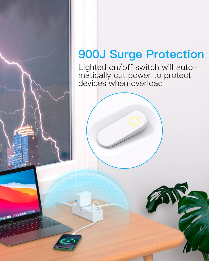 10Ft Extension Cord with Multiple Outlets,Flat Plug Power Strip Surge Protector with 10 Ft Long Cord,6 Outlet 3 USB Ports (1USB C),Multi Outlet Wall Plug for Travel,College,Dorm Essentials