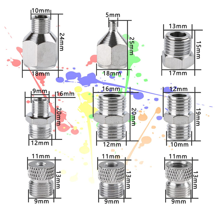 9pcs Airbrush Adapter Set Air Brush Fitting Connector Kit Airbrush Accessories for Mini Air Compressor and Air Hose Supplies