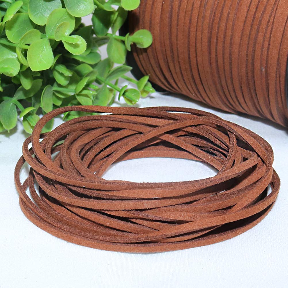 Leather String, 100 Yards 2.6mm Flat Suede Cord, Faux Leather Cord for Jewelry Making, Necklaces, Bracelets, Dream Catchers and DIY Crafts (Brown)