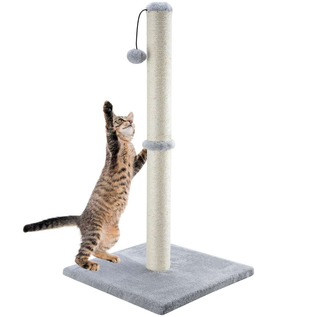 34 Tall Cat Scratching Post for Large Cats and Kittens, High Vertical Scratcher with Premium Natural Sisal Rope and Interactive Hanging Ball for Indoor Cat(Grey, 34 inches for Large Cats)