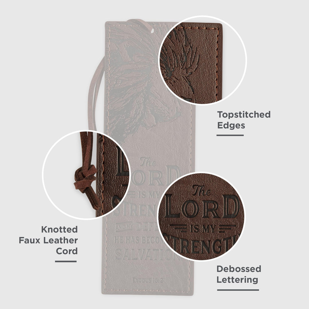 Faux Leather Bookmark The Lord is My Strength Exodus 15:2 Bible Verse, Brown