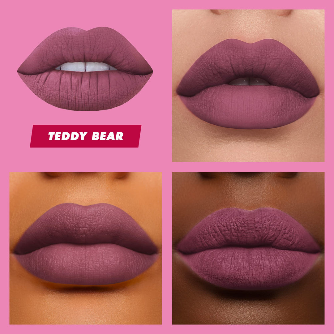 Velvetines Liquid Matte Lipstick, Teddy Bear - Lilac Brown - Long-Lasting Velvety Matte Lipstick - Won't Bleed or Transfer - Vegan