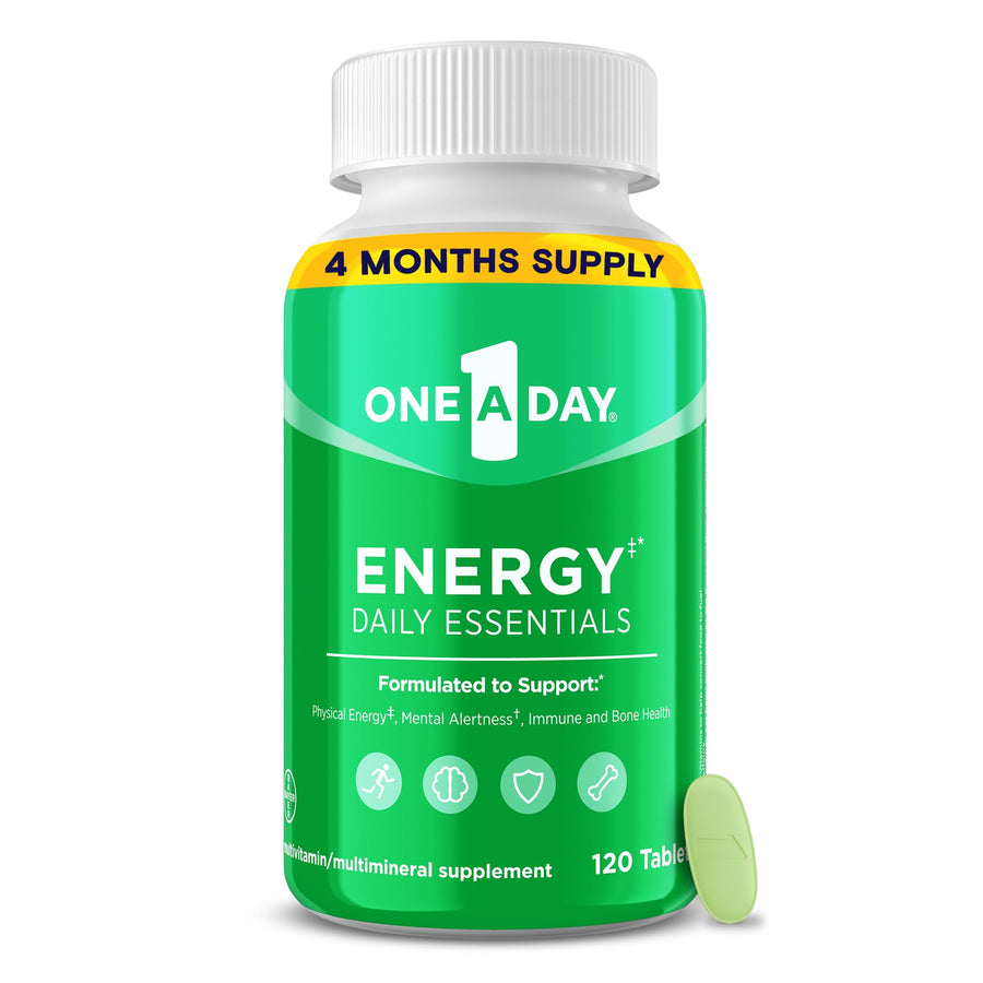 Energy Daily Essentials Multivitamin, Energy Supplement to Support Mental Alertness and Immune Health with Vitamins A C, D, E, Zinc and Caffeine, 120 Count