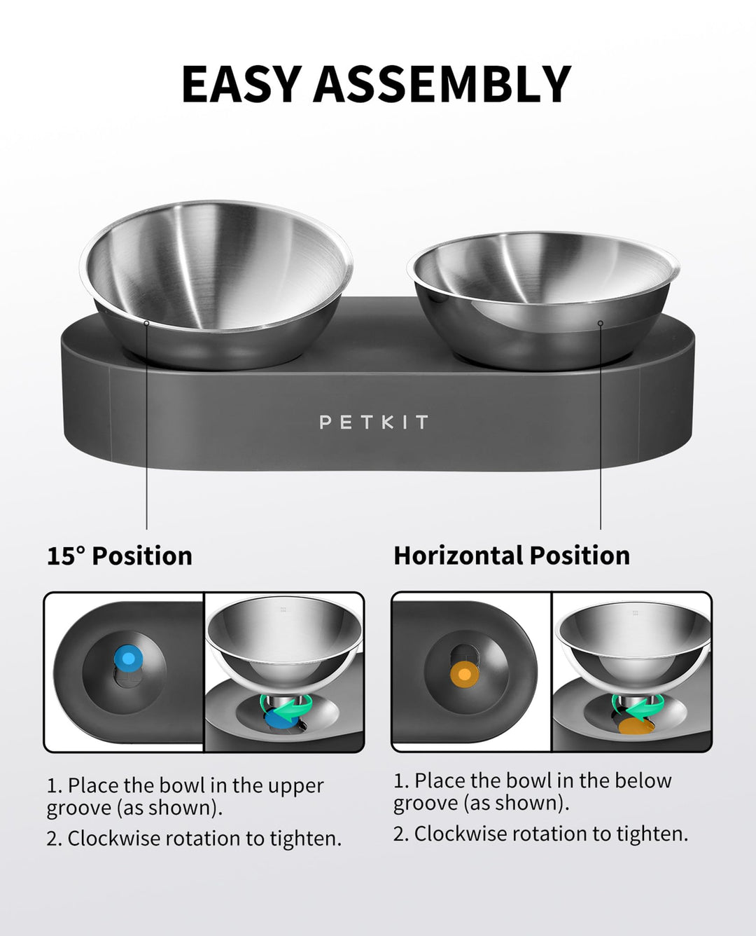 Raised Dog Cat Food Bowl 304 Stainless Steel, Elevated Pet Food and Water Bowl Dishes, Elevated Cat Bowls, Non-Slip Tilted Cat Bowl No Spill