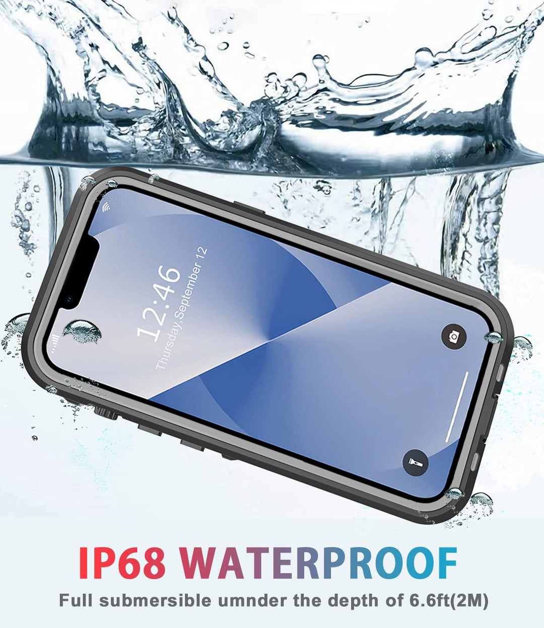 for iPhone 13 Case Waterproof Shockproof Dustproof Full-Body Sturdy with Camera Lens Protector and Built-in Screen Protector,Underwater Full Sealed Cover Protective for iPhone 13(Black)