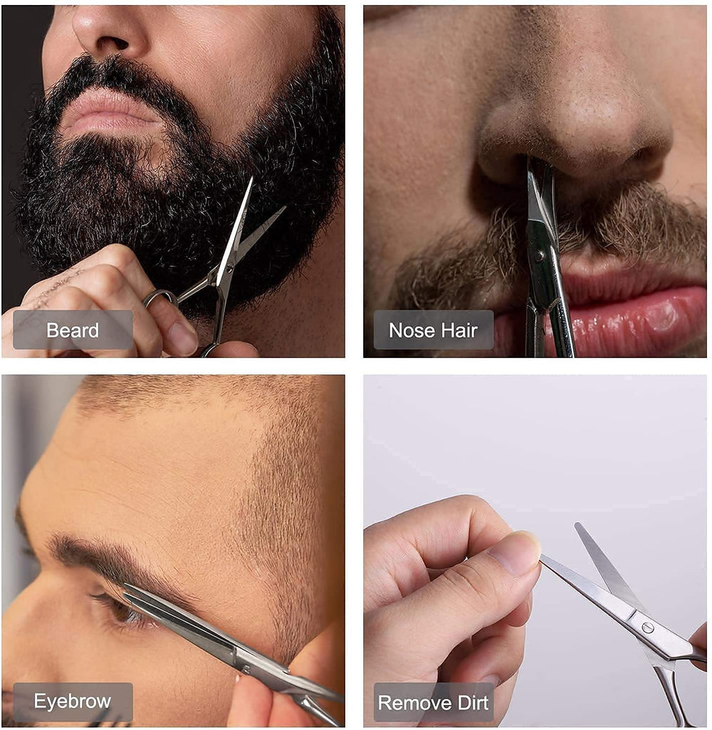 small scissors for beard, mustache, facial, nose, eyebrow, and ear hair - Hair scissors for cutting, trimming & grooming - Made with 4.5 stainless steel for barbers, professional, & home user