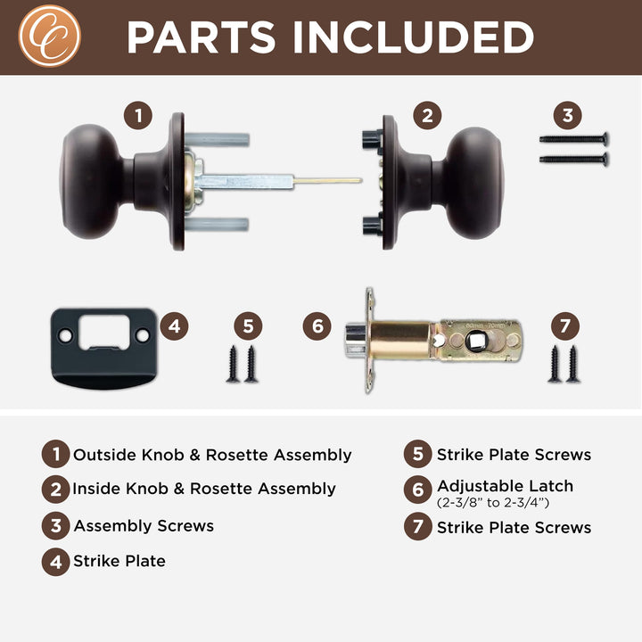 Black Door Knobs - Round Colonial Knob, 1 Pack, Interior Passage Handle Perfect for Home Improvement - Fits All Standard Doors - Hallway, Closet, Bedroom, Bathroom