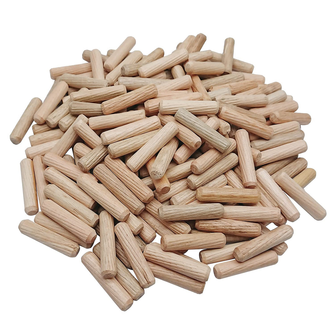 Wooden Dowel Pins 6mm x 40mm Fluted Wood Dowels Rods, Approx 1/4 x 1.6 inch, Made of Hardwood, 200 Pcs