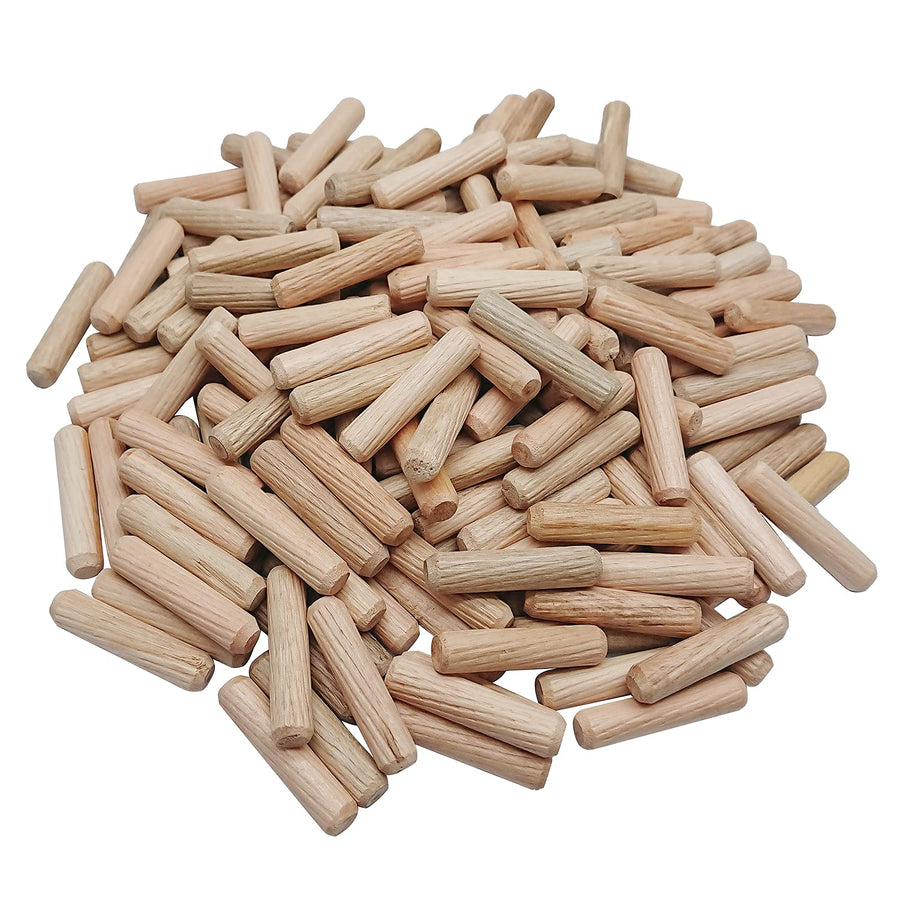Wooden Dowel Pins 6mm x 40mm Fluted Wood Dowels Rods, Approx 1/4 x 1.6 inch, Made of Hardwood, 200 Pcs