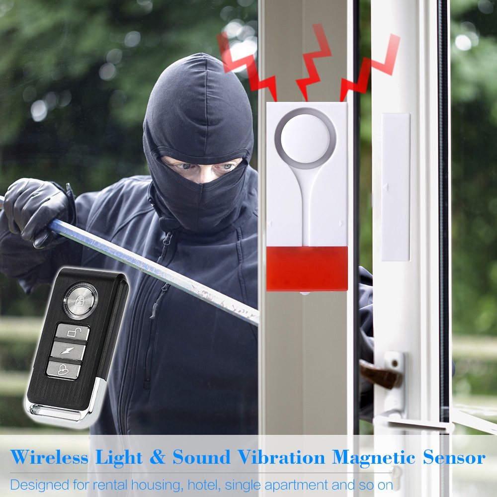 Wireless Door Alarm, Anti Theft Burglar Alarm, DIY Protection Ideal for Home, Garage, Apartment and RV (Include 2 Alarm 1 Remote Control)