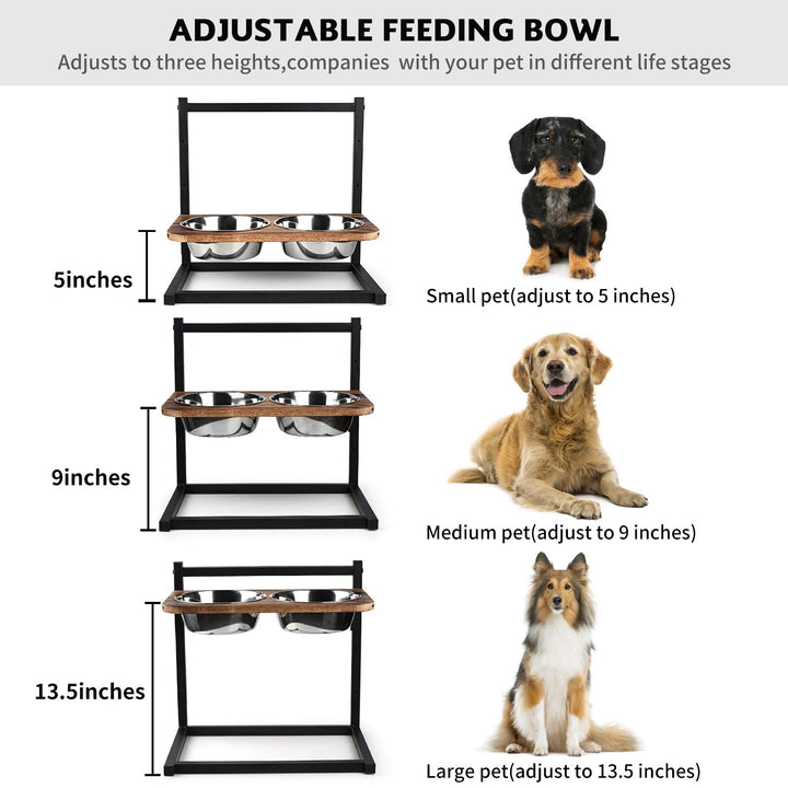 Dog Food Bowls Raised Dog Bowl Stand Feeder Adjustable Elevated 3 Heights 5in 9in 13in with Stainless Steel Food Elevated Dog Bowls for Large Dogs and Cats 16.5x16 inch,Patented