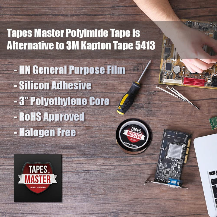 Tapes Master 1 x 36 Yds 1 Mil Kapton Tape - Polyimide High Temperature Heat Rresistant Tape with Silicone Adhesive - No Residue