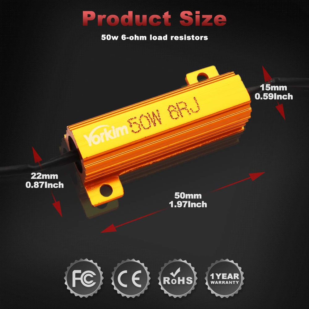 50W 6ohm Load Resistors, LED Resistor for Turn Signal 3157/7443/1157 - Fix LED Bulb Fast Hyper Flash, Turn Signal Blink and Error Message - Pack of 4