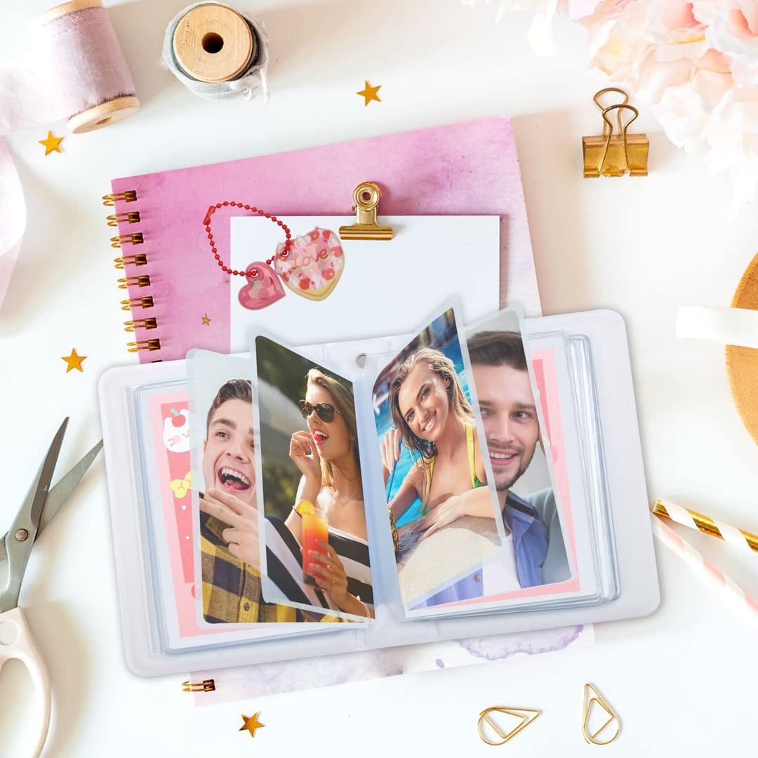 3 Inch Mini Photo Album, Kpop Photocard Holder Book 40 Pockets With Heart Cherry Pendant and Rabbit Card, Love Heart Hollow Out Photocard Binder For Collecting Picture(Red)