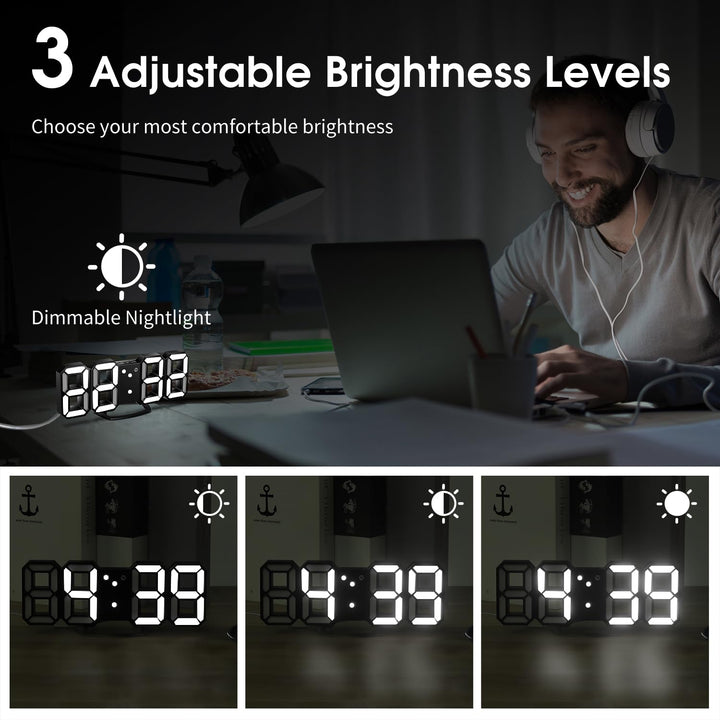 LED Clock, 14.8'' Remote Control LED Wall Clock with Multi-Function, Auto Brightness Large Digital Clock Wall for Home/Office