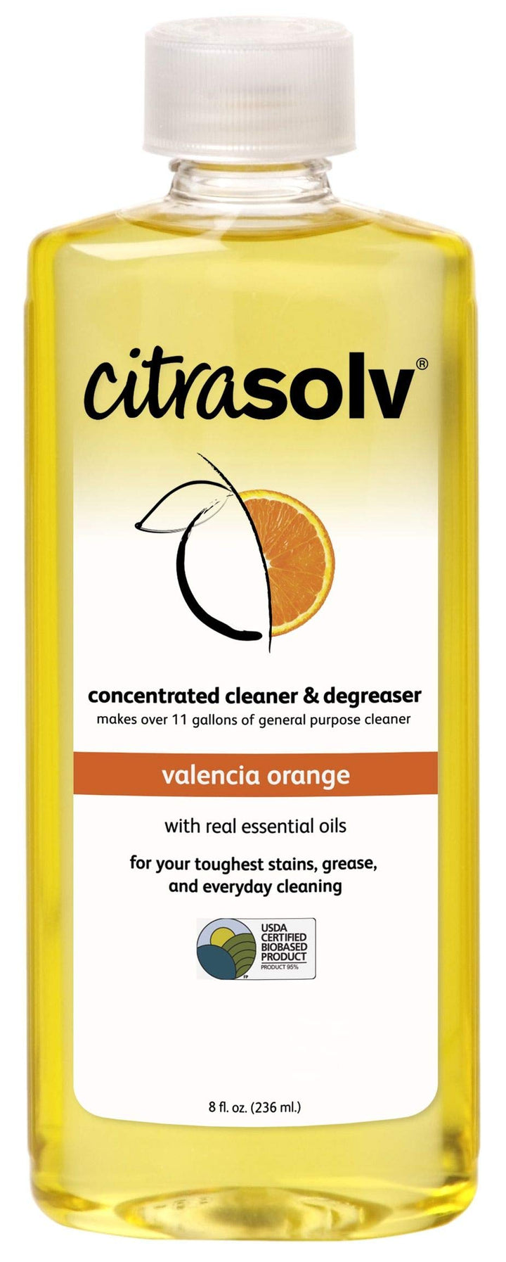 Concentrated Cleaner & Degreaser, Deodorizer, Home & Outdoor, Adhesive Remover, Paint Thinner, Natural Orange Oil, Valencia Orange 8 Fl Oz