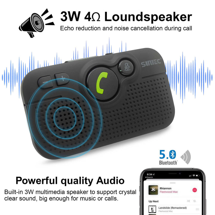 Bluetooth Car Speaker for Cell Phone, Handsfree Bluetooth Car Kit Motion AUTO ON Off Support Siri Voice Assistant Handsfree Speakerphone with Visor Clip - BC980P